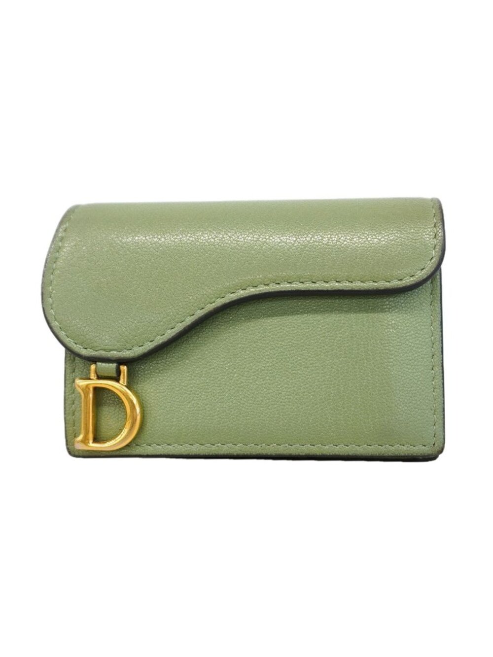 Dior Card Case Saddle Leather Green Gold